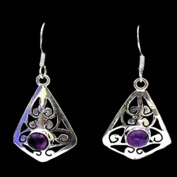 Bijoux indiens argent - Boucles d'Oreilles indiennes Améthyste