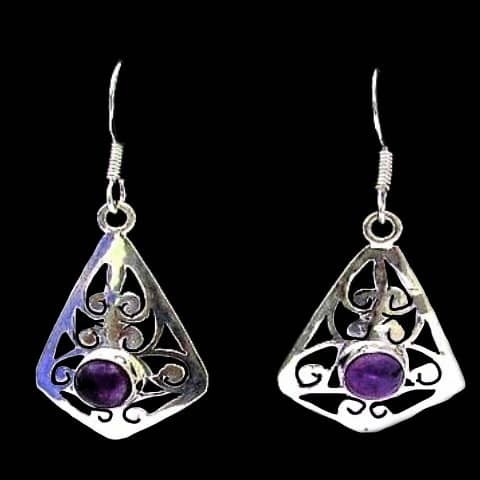 Bijoux indiens argent - Boucles d'Oreilles indiennes Améthyste
