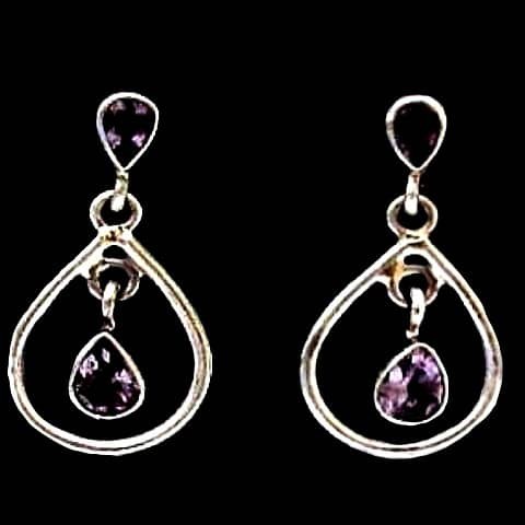 Bijoux indiens argent - Boucles d'Oreilles indiennes Améthyste