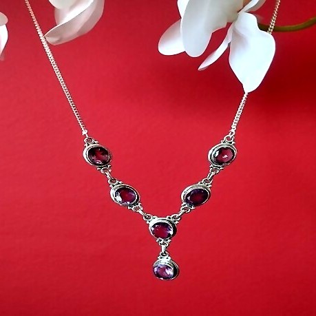 Bijoux indiens argent - Collier indien Améthyste