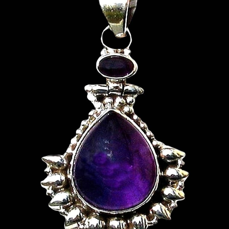 Bijoux indiens argent - Pendentif indien Améthyste
