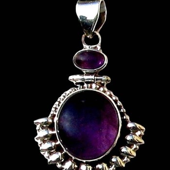 Bijoux indiens argent - Pendentif indien Améthyste