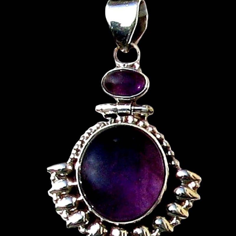 Bijoux indiens argent - Pendentif indien Améthyste