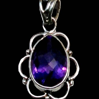 Bijoux indiens argent - Pendentif indien Améthyste