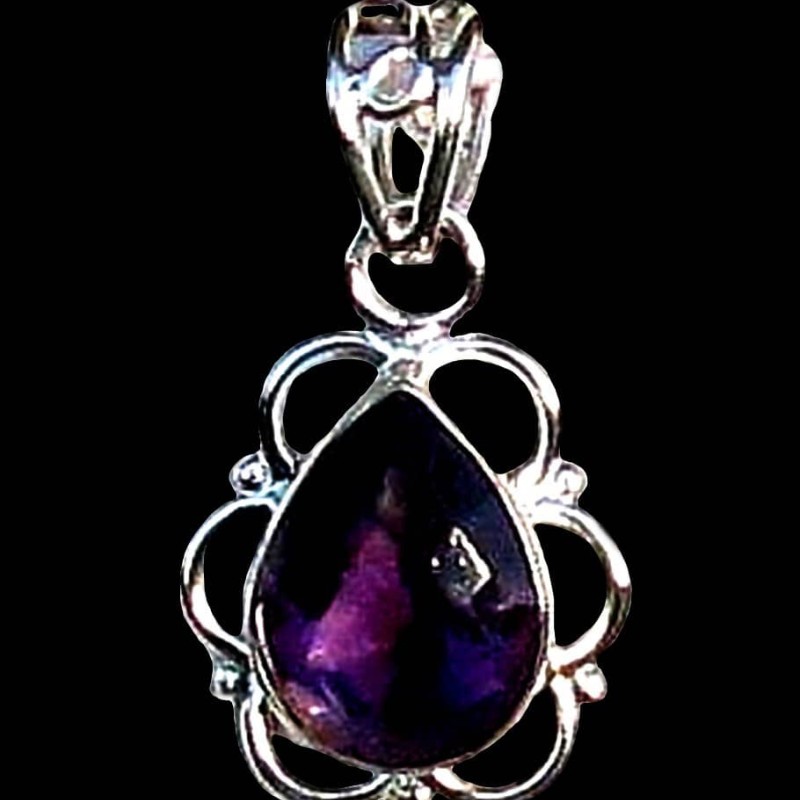 Bijoux indiens argent - Pendentif indien Améthyste