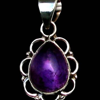 Bijoux indiens argent - Pendentif indien Améthyste