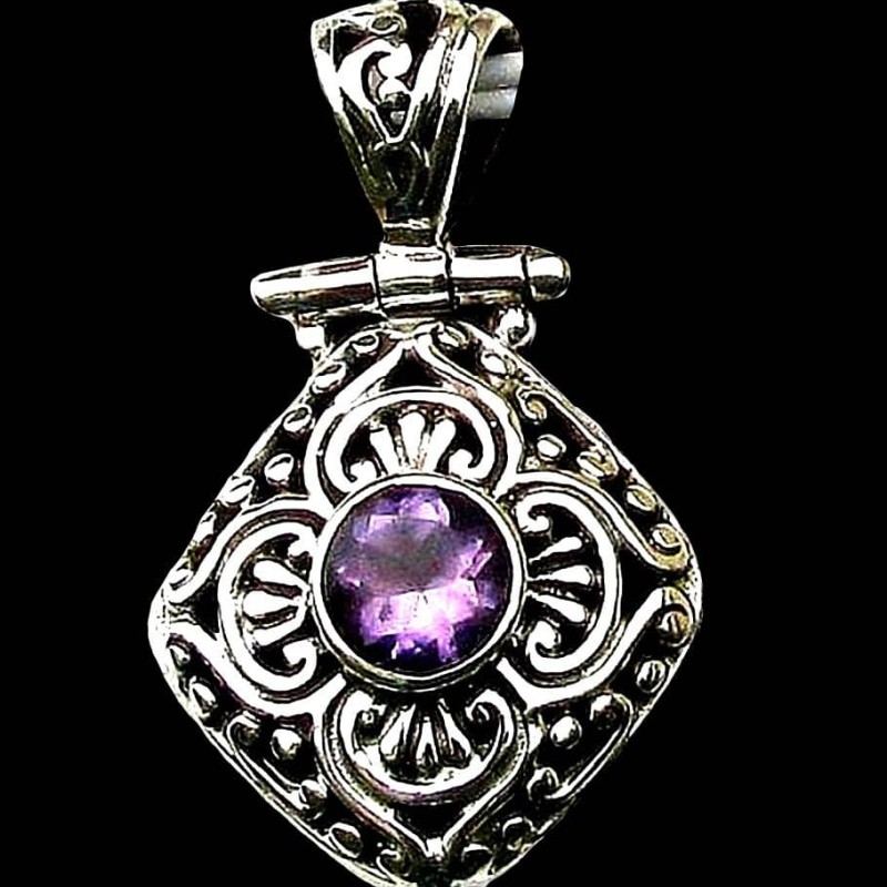 Bijoux indiens argent - Pendentif indien Améthyste