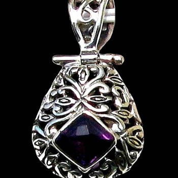 Bijoux indiens argent - Pendentif indien Améthyste