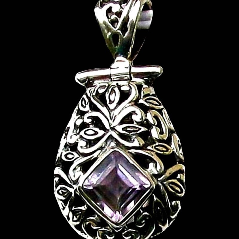 Bijoux indiens argent - Pendentif indien Améthyste