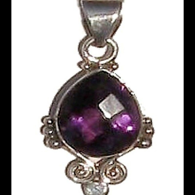 Bijoux indiens argent - Pendentif indien Améthyste