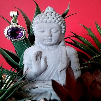 Bijoux indiens argent - Pendentif indien Améthyste
