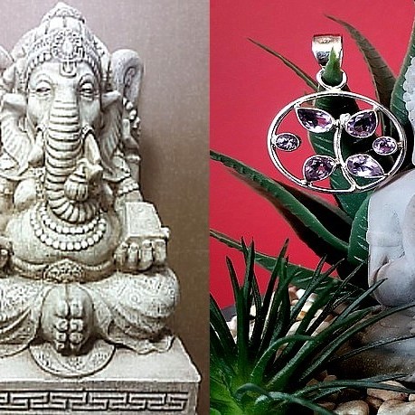 Bijoux indiens argent - Pendentif indien Améthyste