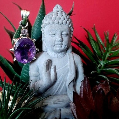 Bijoux indiens argent - Pendentif indien Améthyste