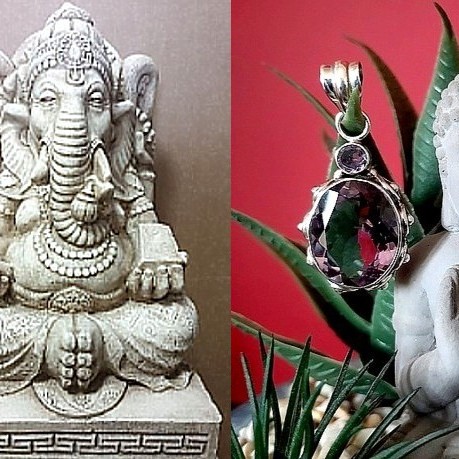 Bijoux indiens argent - Pendentif indien Améthyste