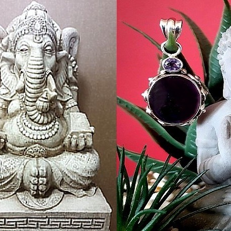 Bijoux indiens argent - Pendentif indien Améthyste