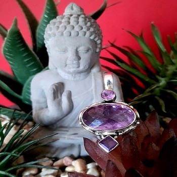 Bijoux indiens argent - Pendentif indien Améthyste