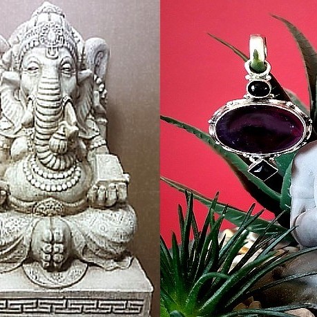 Bijoux indiens argent - Pendentif indien Améthyste