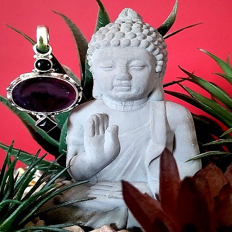 Bijoux indiens argent - Pendentif indien Améthyste