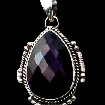 Bijoux indiens argent - Pendentif indien Améthyste