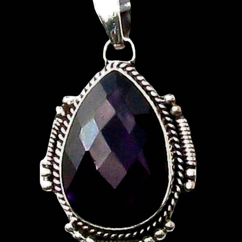 Bijoux indiens argent - Pendentif indien Améthyste