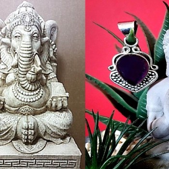 Bijoux indiens argent - Pendentif indien Améthyste