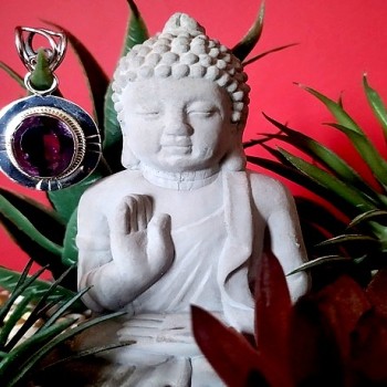 Bijoux indiens argent - Pendentif indien Améthyste