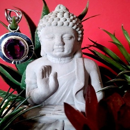 Bijoux indiens argent - Pendentif indien Améthyste