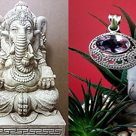 Bijoux indiens argent - Pendentif indien Améthyste