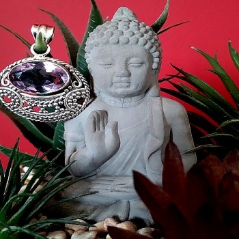 Bijoux indiens argent - Pendentif indien Améthyste