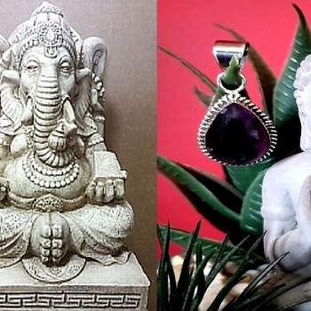 Bijoux indiens argent - Pendentif indien Améthyste