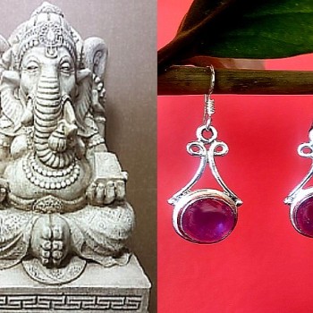 Bijoux indiens argent - Boucles d'Oreilles indiennes Améthyste