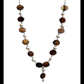 Collier indien en perles de culture et œil de tigre - Bijoux de création