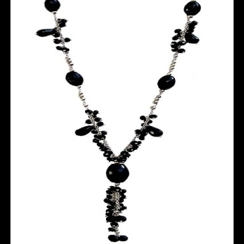 Collier création Onyx naturelle et boules en argent massif – Bijou inde