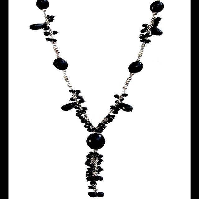 Collier création Onyx naturelle et boules en argent massif – Bijou inde