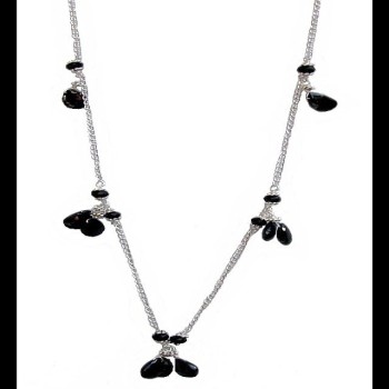 Collier indien de création en argent et onyx facettés 