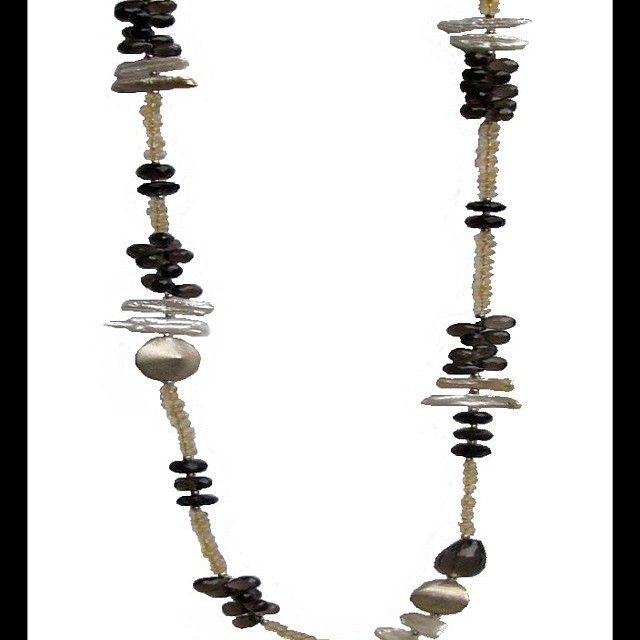 Bijoux indiens - Création Collier Citrine, Quartz Fumé, Nacre