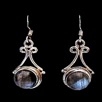 Boucles d'Oreilles indiennes argent Labradorite - Bijoux indiens