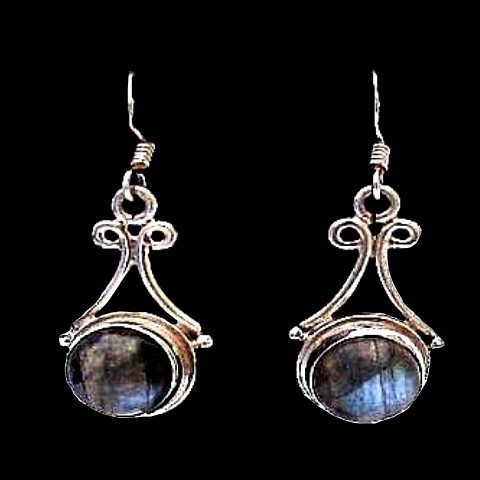 Boucles d'Oreilles indiennes argent Labradorite - Bijoux indiens
