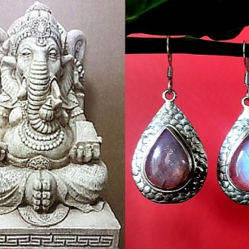 Boucles d'Oreilles indiennes argent Labradorite - Bijoux indiens