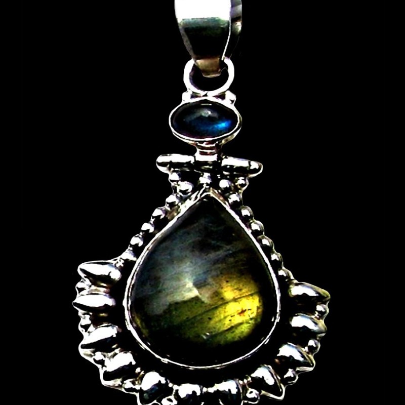 Pendentif indien argent Labradorite - Bijoux indiens