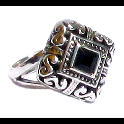 Bijoux indiens - Bague Onyx - Bague indienne en argent