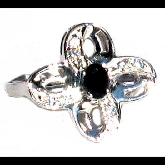 Bague argent rhodié Onyx naturelle