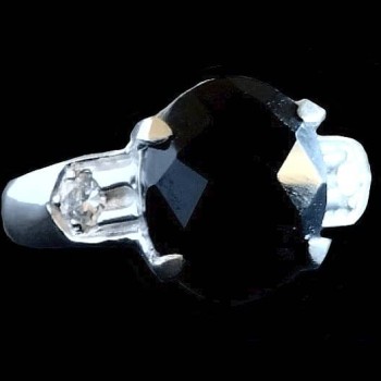 Bague argent rhodié Onyx naturelle