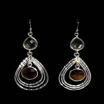 Bijoux indiens Boucles Oreilles argent Oeil de tigre