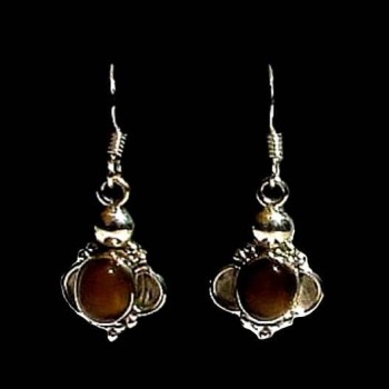 Bijoux indiens - Boucles d'Oreilles indiennes Oeil de tigre