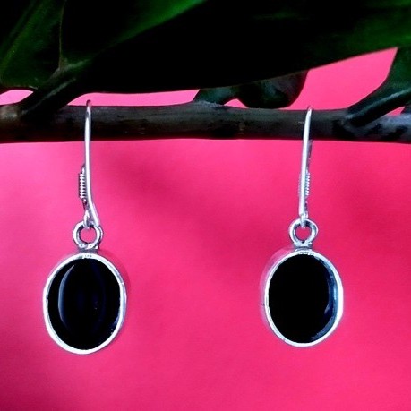 Bijoux Onyx argent - Boucles d'Oreilles indiennes Onyx