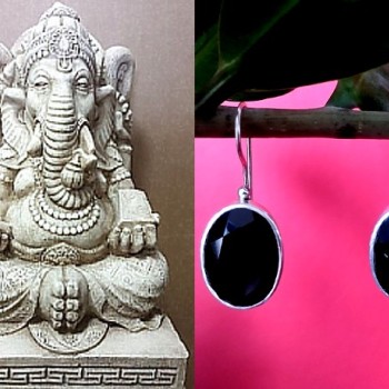 Bijoux Onyx argent - Boucles d'Oreilles indiennes Onyx