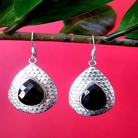 Bijoux Onyx argent - Boucles d'Oreilles indiennes Onyx