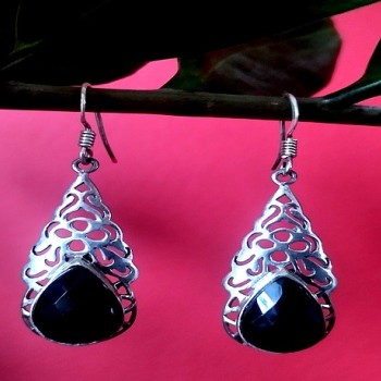Bijoux Onyx argent - Boucles d'Oreilles indiennes Onyx