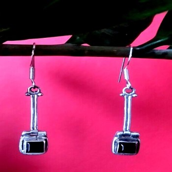 Bijoux Onyx argent - Boucles d'Oreilles indiennes Onyx